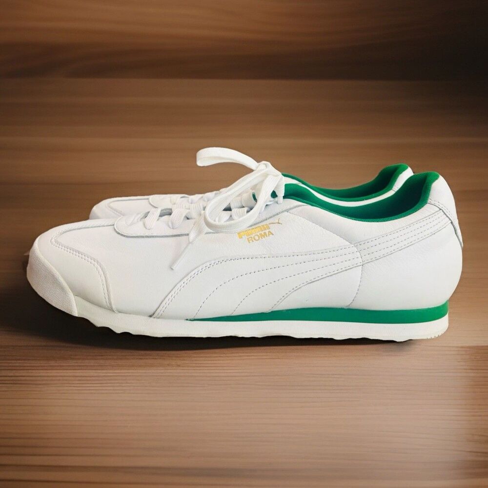 Puma Roma Basic White Green Gold Leather Sneakers Men’s Size 15 NWOB